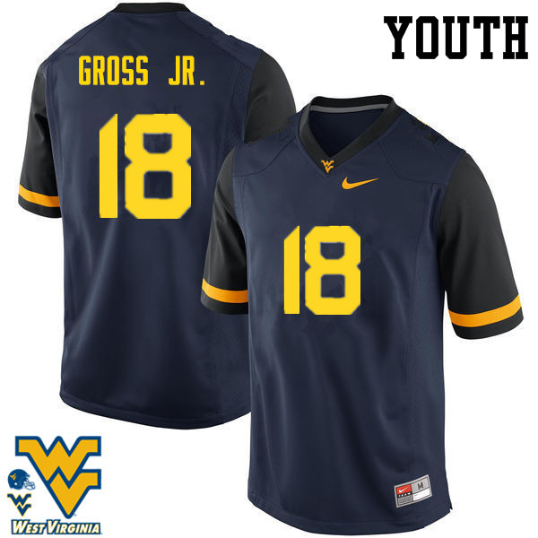 NCAA Youth Marvin Gross Jr. West Virginia Mountaineers Navy #18 Nike Stitched Football College Authentic Jersey EC23G32AC